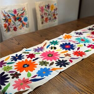 Otomi Mexican Hand Embroidered table runner and 2 chair covers.